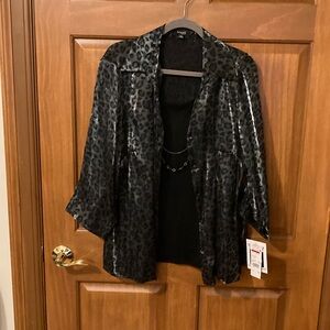 Elementz Black Shiny Leopard Print Open Blouse Jacket